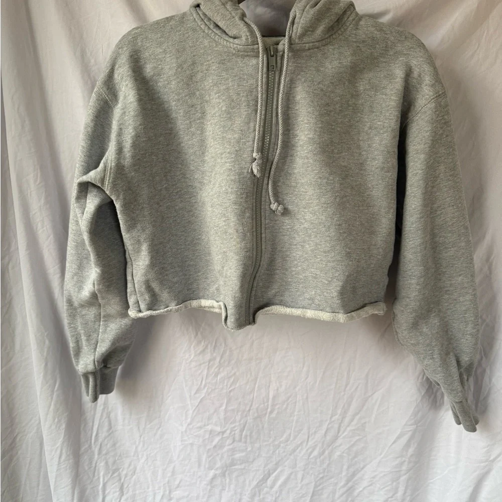 Brandy Melville Light Gray Zip-Up Hoodie - Picture 3 of 8